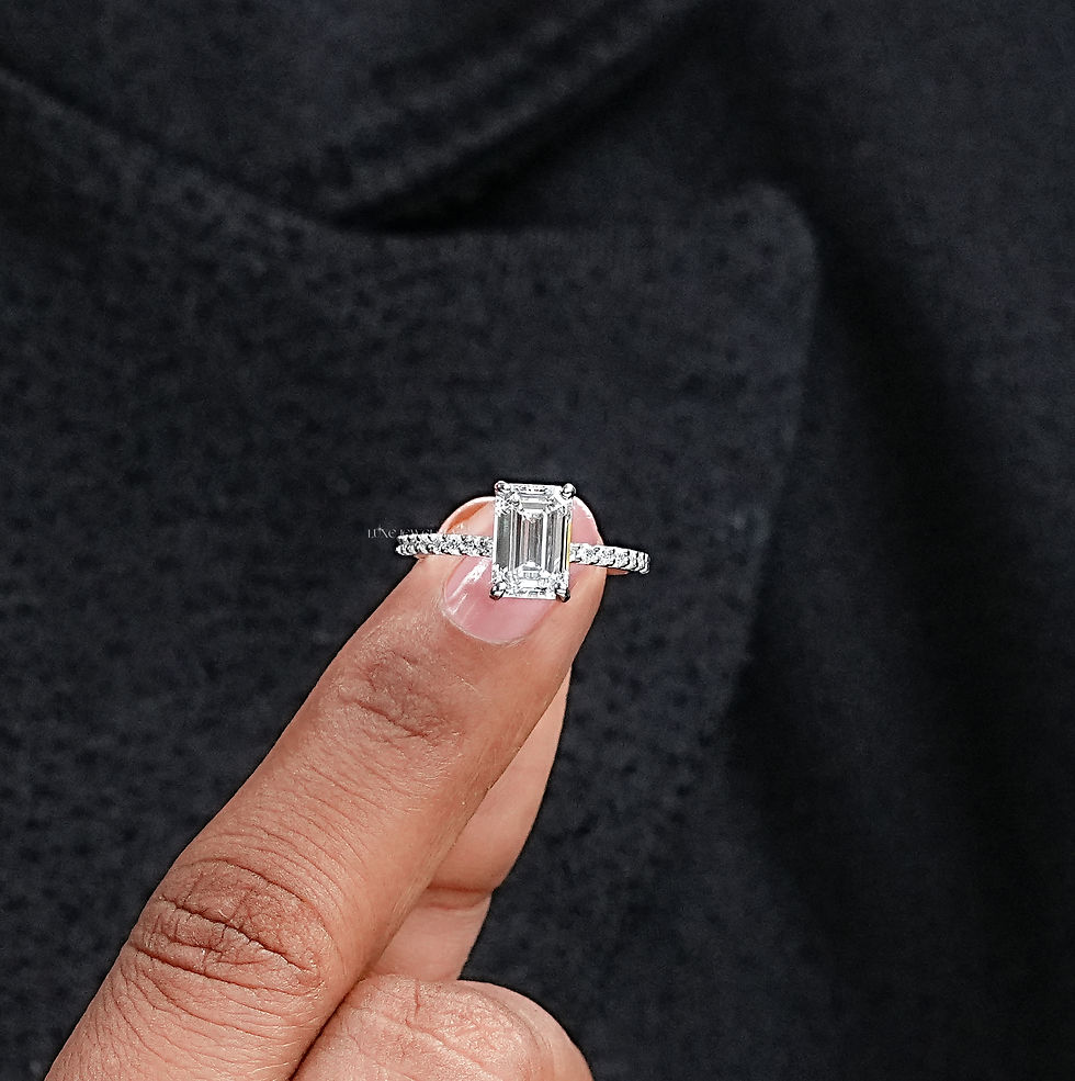 Thumbnail: 2.10 CT Emerald Cut Lab Grown Diamond Ring | Color EF | Clarity VS | Platinum