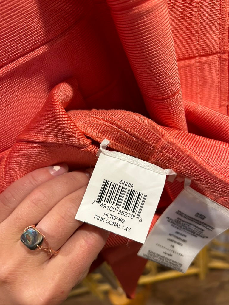 Thumbnail: Herve Leger Pink Coral Oria Bodycon Dress