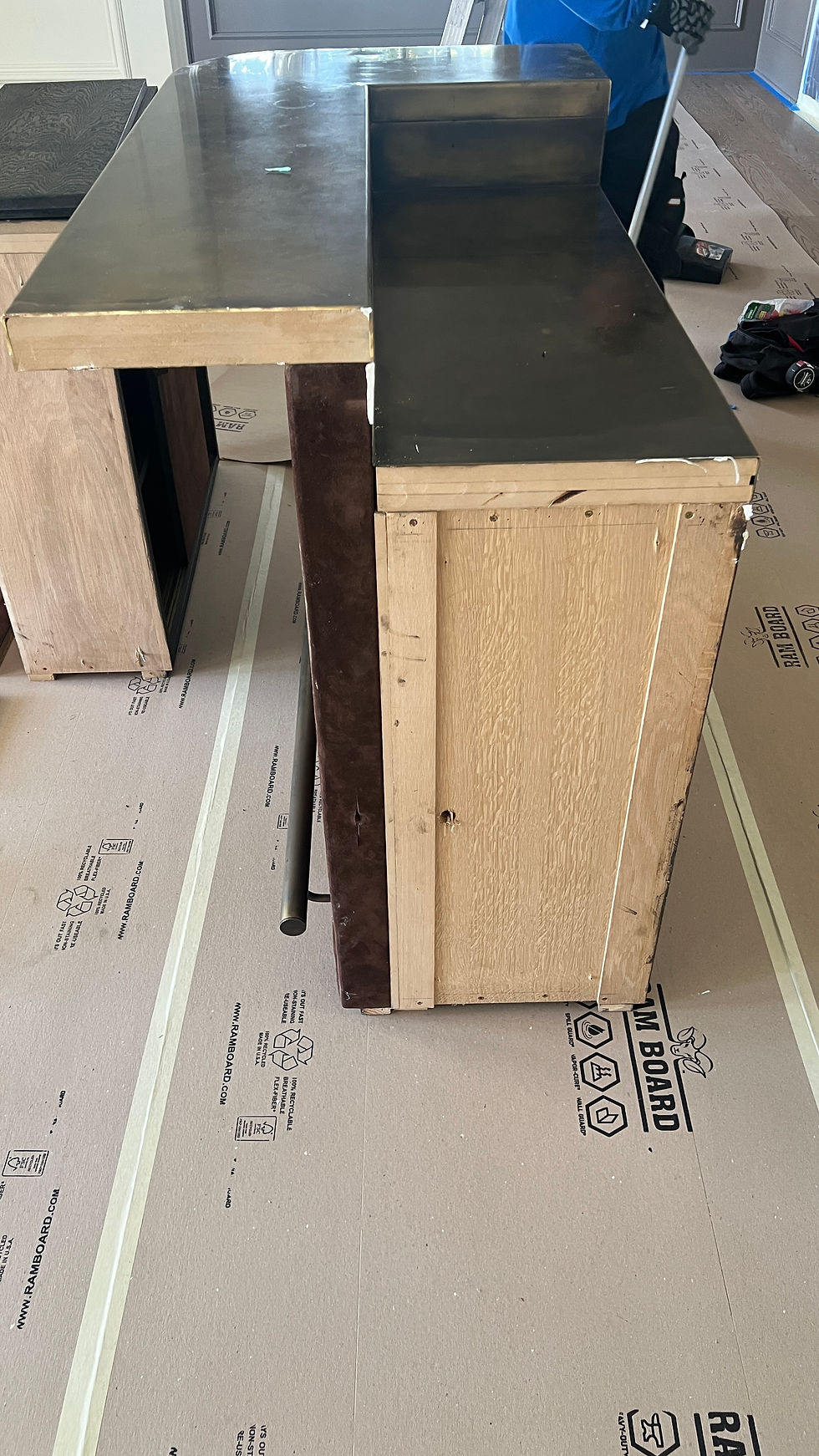 Thumbnail: Custom Made Suede & Brass Home Bar