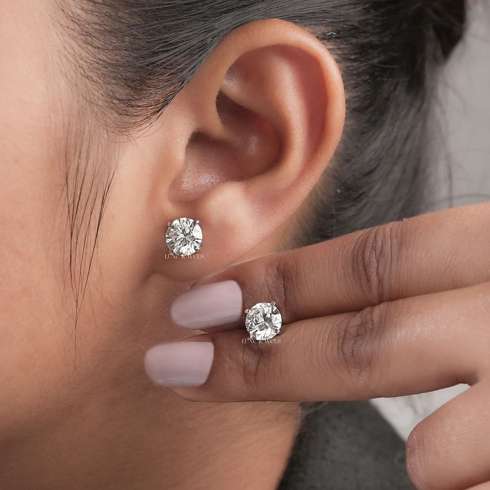 Thumbnail: 3CT Round Lab Grown Round Diamond Stud Earrings | Color EF | Clarity VS  | 14 kt