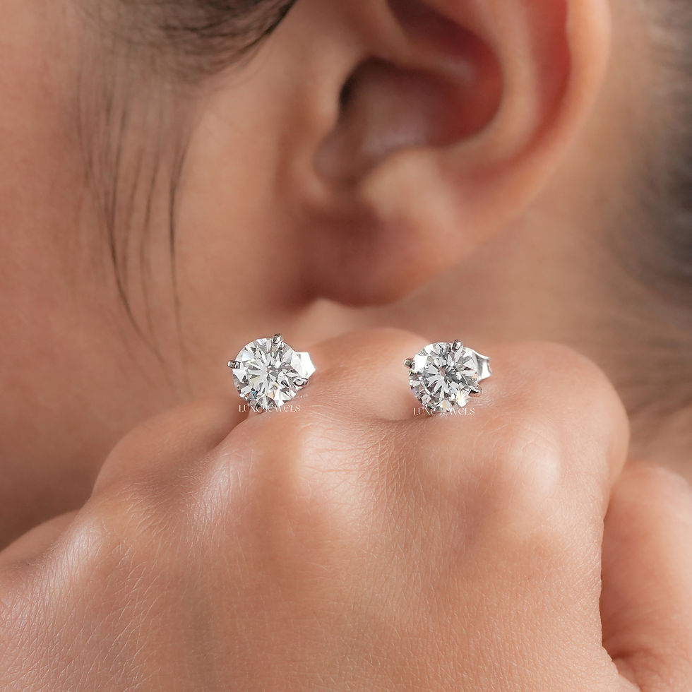 Thumbnail: 3CT Round Lab Grown Round Diamond Stud Earrings | Color EF | Clarity VS  | 14 kt