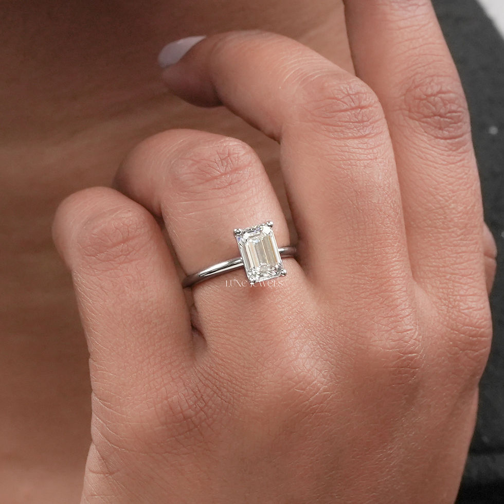Thumbnail: 2 CT Emerald Cut Lab Grown Diamond Engagement Ring | Color EF | Clarity VS | 14k