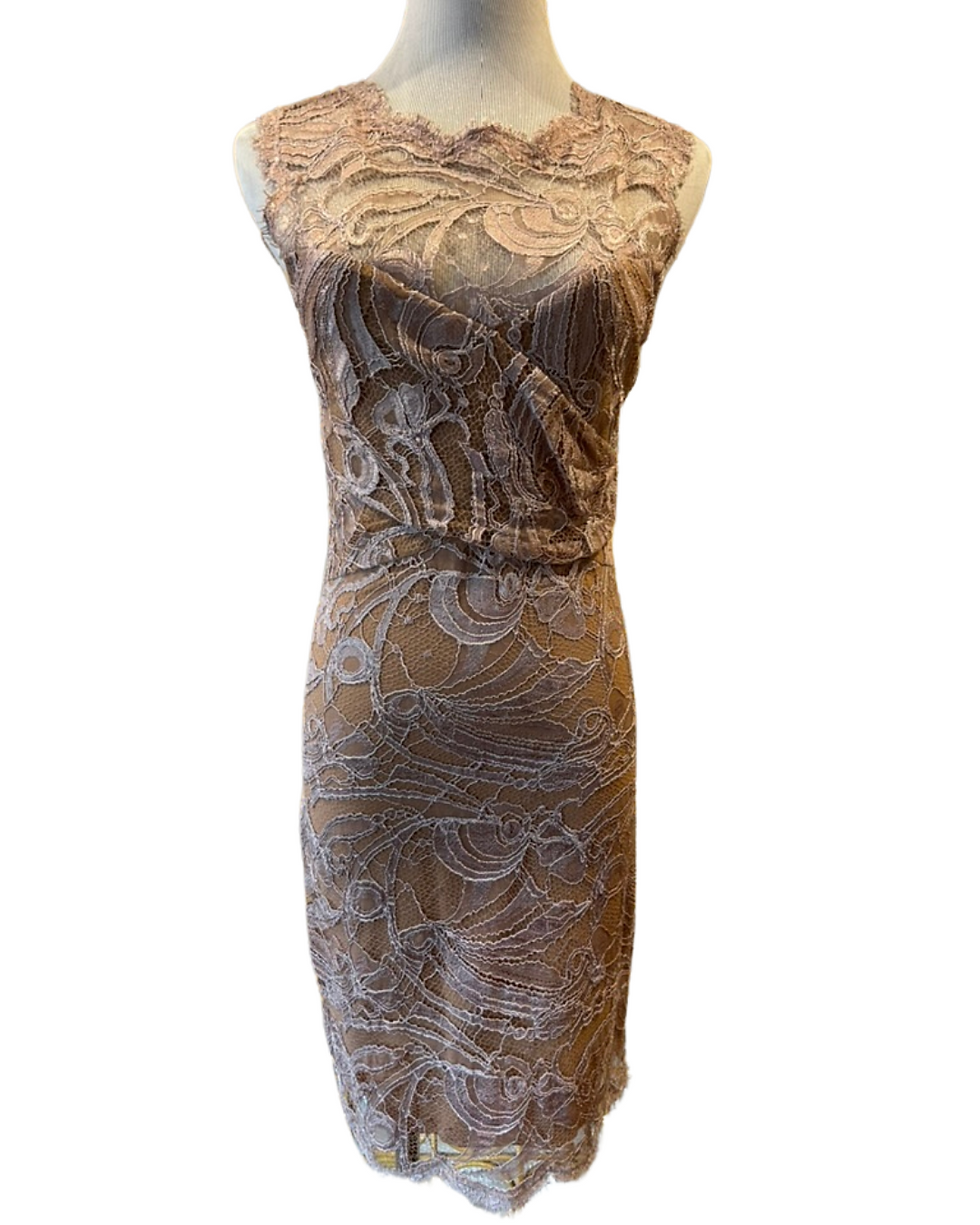 Emilio Pucci Pink/Brown Lace Over Tan Silk Sheath Dress