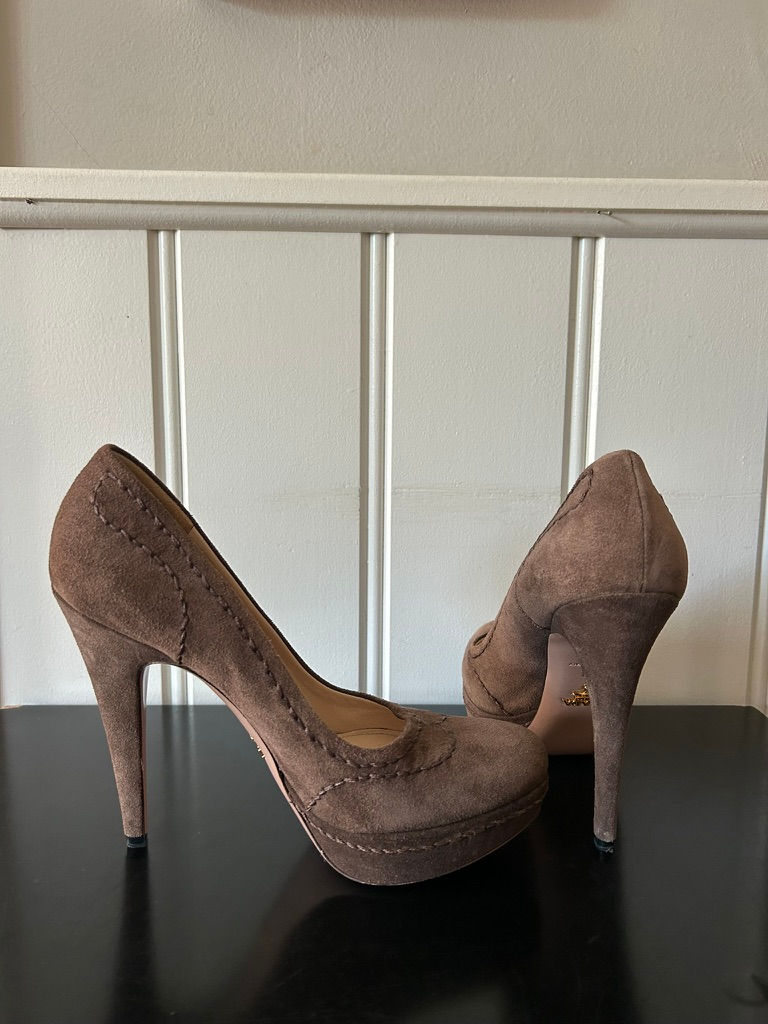 Thumbnail: Prada Brown Suede Mary Jane Pumps