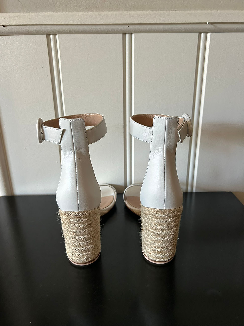 Thumbnail: Gianvito Rossi Portofino 85 Leather Espadrille Wedge Sandals