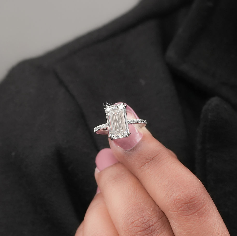 Thumbnail: 4 CT Emerald Cut Lab Grown Diamond Engagement Ring | Color FG | Clarity VS | 10k