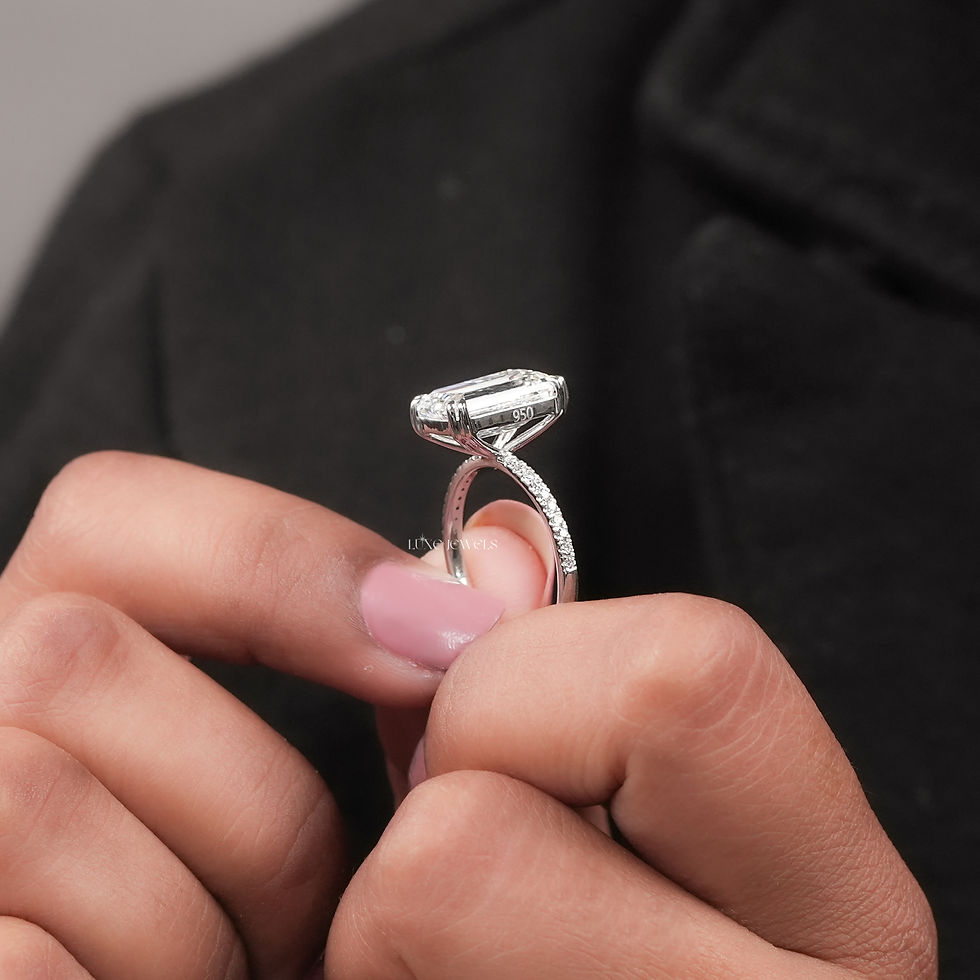 Thumbnail: 4 CT Emerald Cut Lab Grown Diamond Engagement Ring | Color FG | Clarity VS | 10k