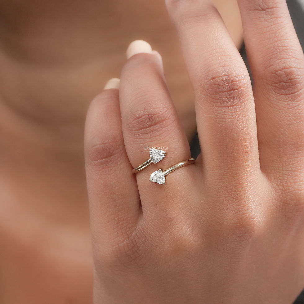 Thumbnail: 0.60 CT Two Stone Open Heart Cut Lab Grown Diamond Ring | Color EF |