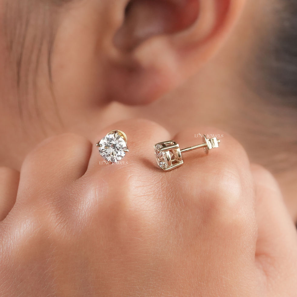 Thumbnail: 2CT Round Lab Grown Diamond Stud Earrings | Color EF | Clarity VS | Screw Back |