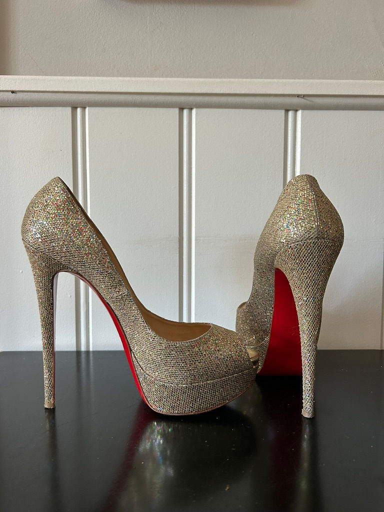 Thumbnail: Christian Louboutin Glitter Peep Toe Pumps