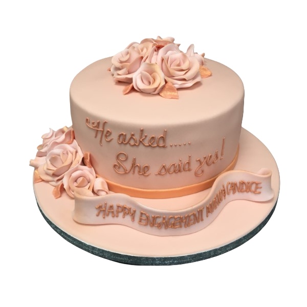 Bespoke engagement cake with pink rose decorations and elegant piping, crafted in Solihull, West Midlands.