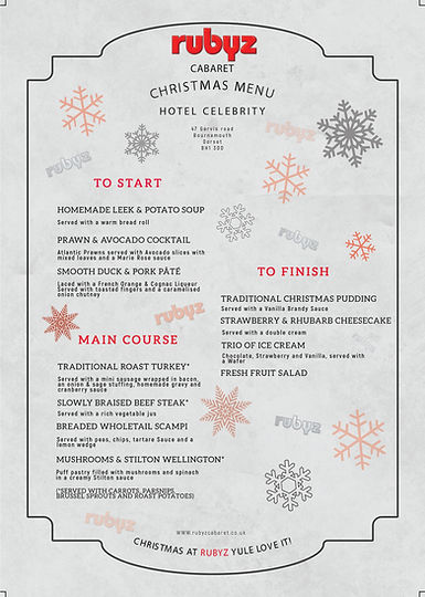 CHRISTMAS MENU Rubyz Cabaret Drag Queen
