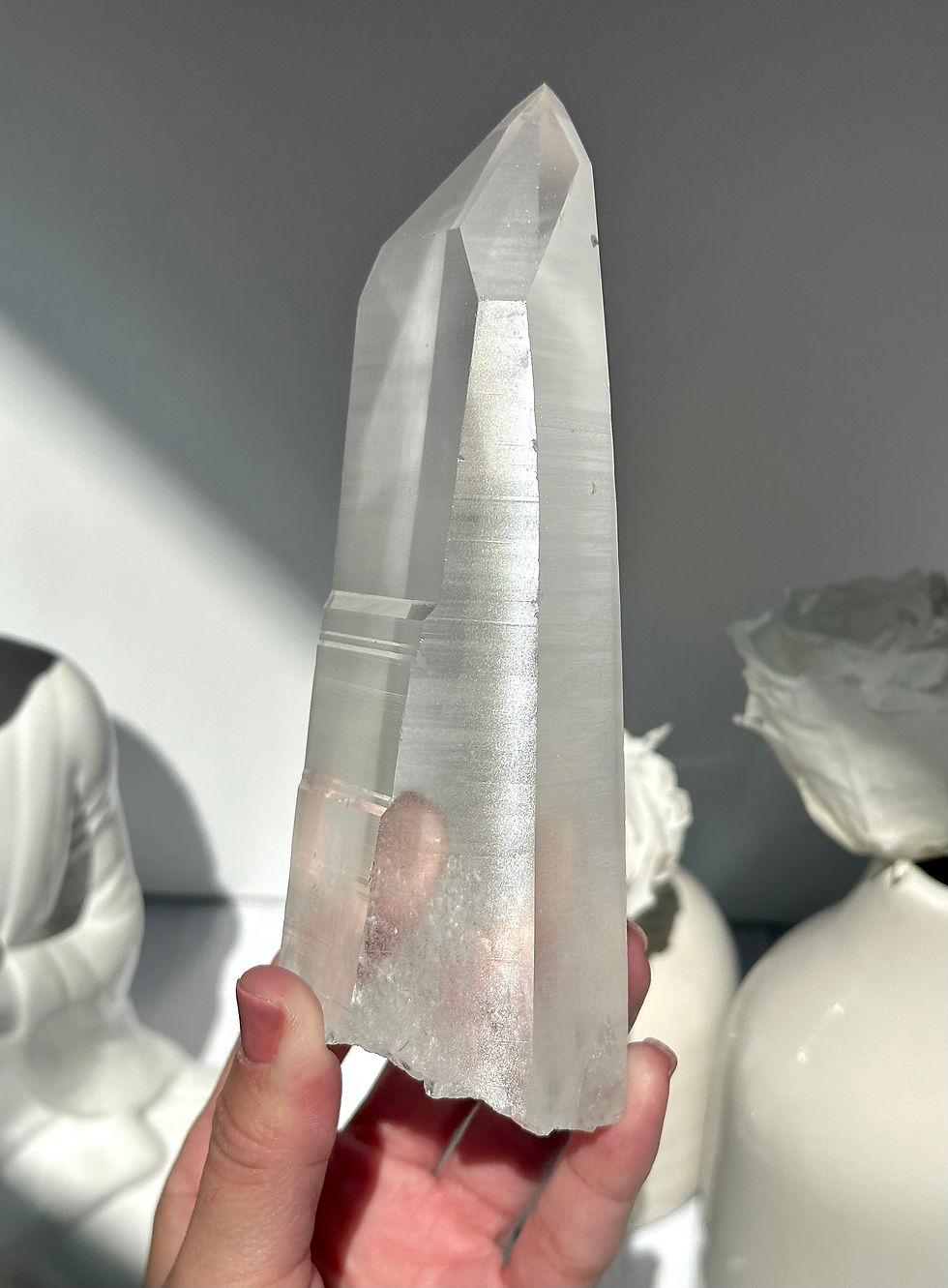 Thumbnail: 6.3” Stunning Lemurian Quartz Point -Immaculate Clarity, Deep Linear Ridges
