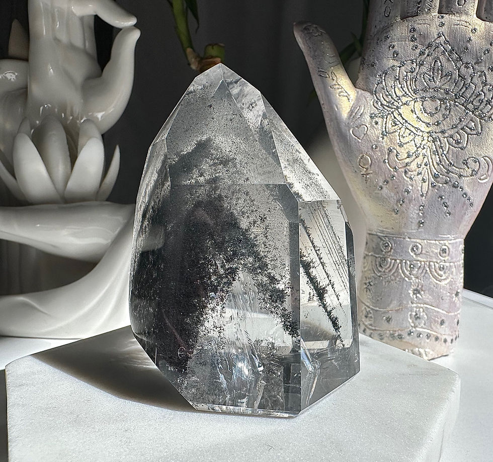 Thumbnail: 2.9” RARE Black Tourmaline Phantom Lemurian Quartz with Rainbow - Brazil