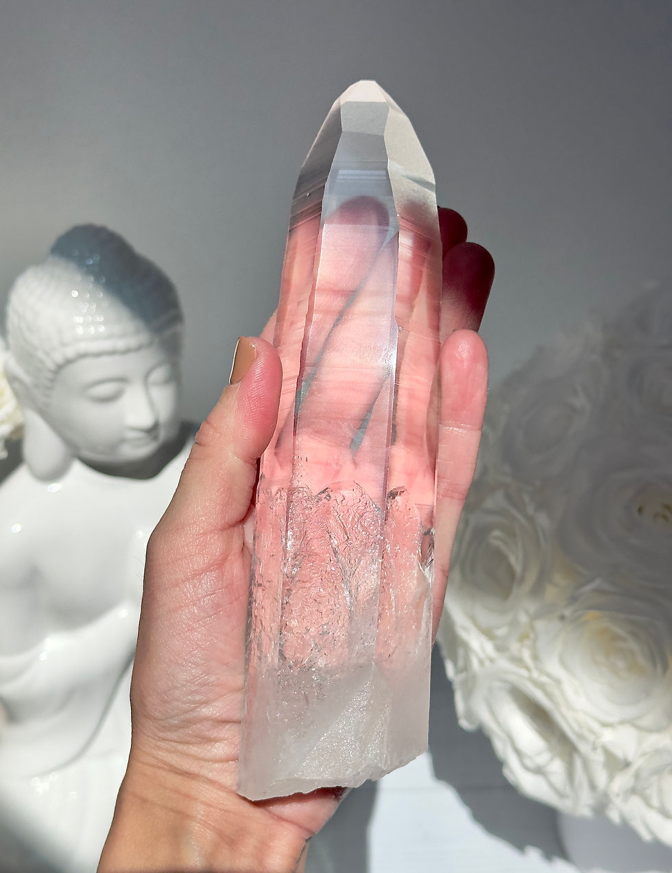 Thumbnail: 6.9” Lemurian Quartz Point with Deep Linear Ridges, Minas Gerais,  Brazil