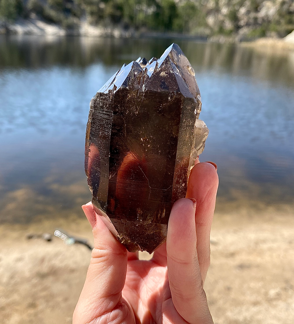 Thumbnail: 4.0” Double Terminated Smoky Quartz w/ ET Self-Healing, Barnacles