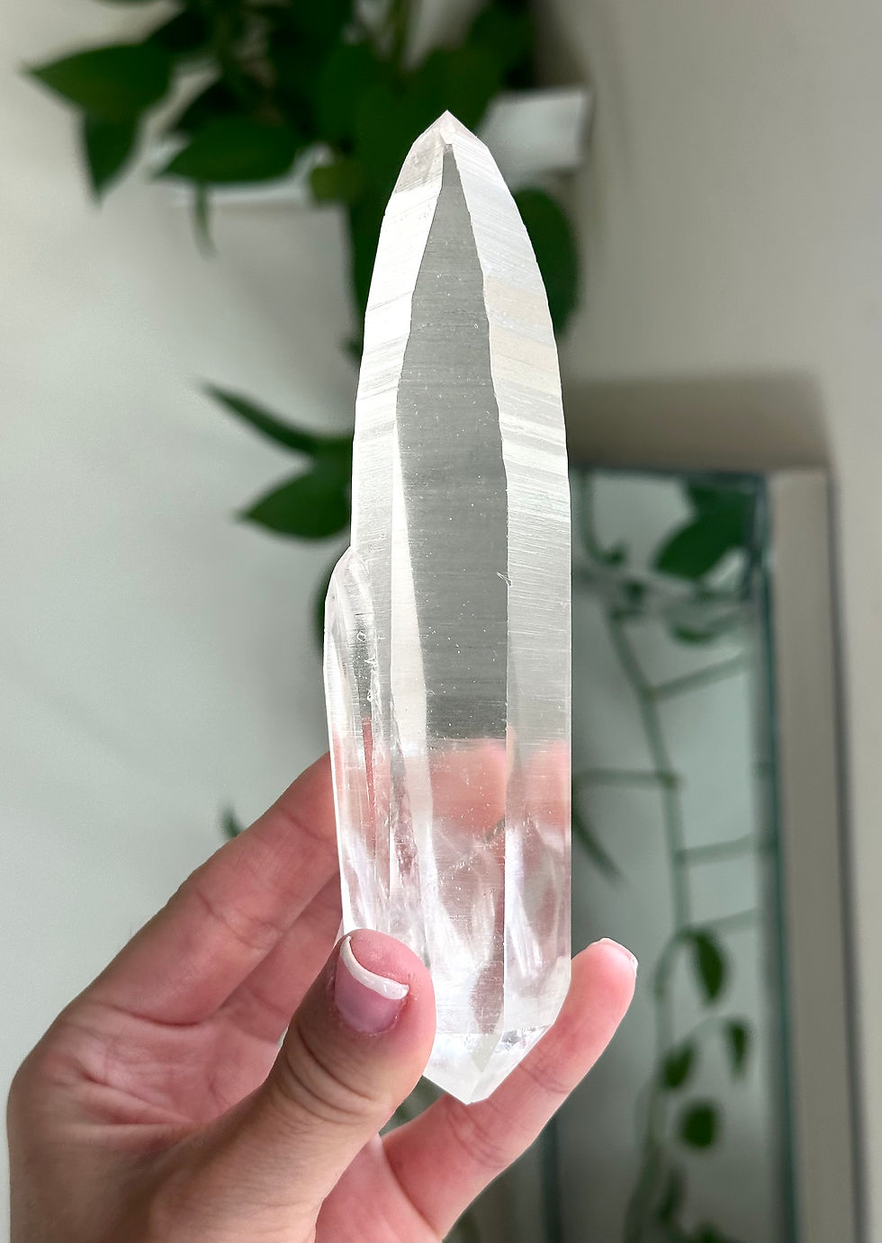 Thumbnail: 6.1” High Quality DT Lemurian Quartz Point with Isis Face, Linear Ridges, Record