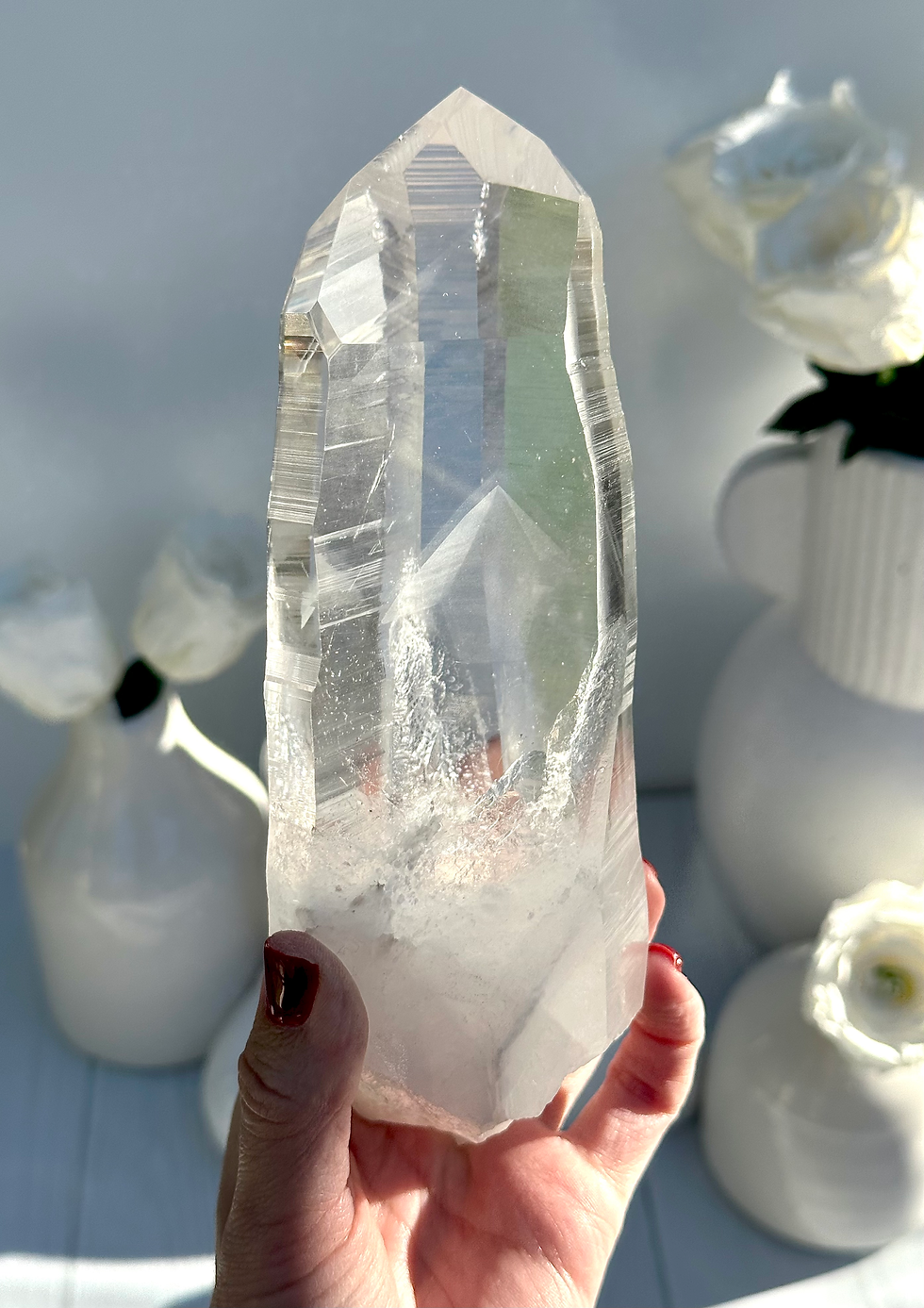Thumbnail: 1kg , 7.8” Lemurian Quartz Point with 3D Phantom, Pyramidal Glyphs, Time-Link -
