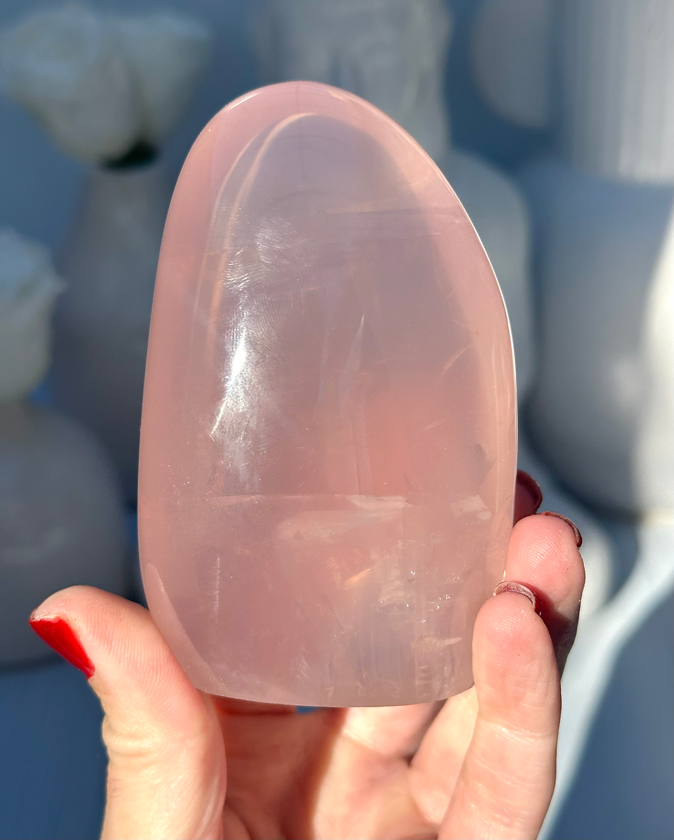 Thumbnail: 3.6” Madagascar Rose Quartz Free Form with Stunning Sheen - Free Standing 