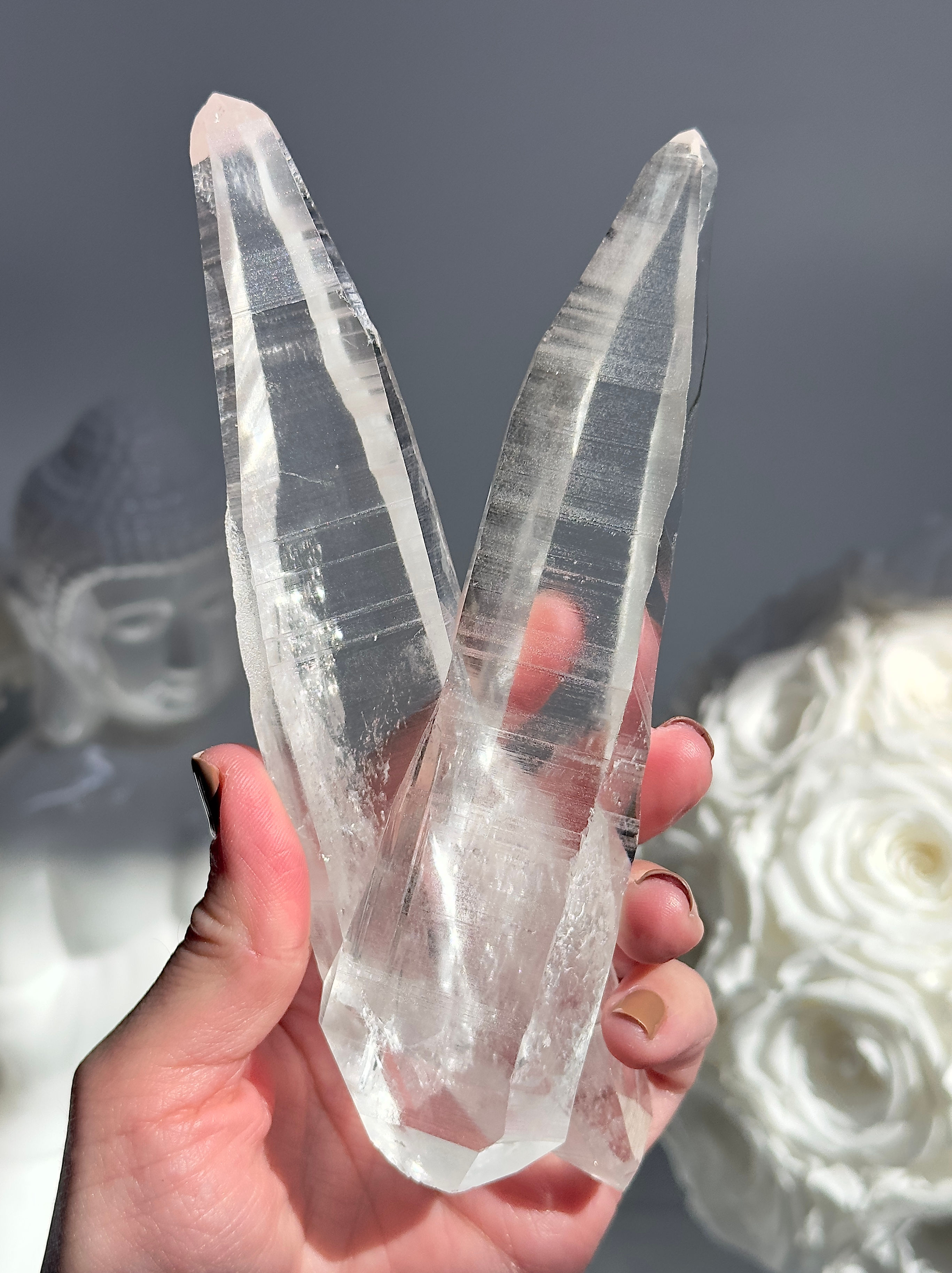 6.4” DT Tantric Twin Lemurian Quartz,  Deep Linear Ridges, and  Blue Needles
