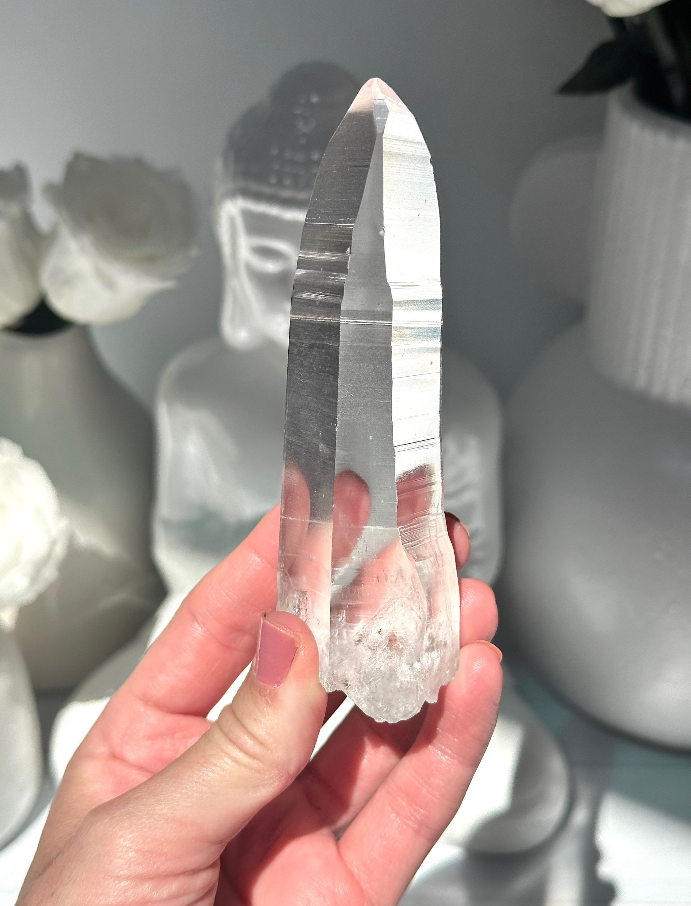 5.3” Lemurian Quartz Point w/ Deep Linear Ridges, Rainbow and Window - Brazil