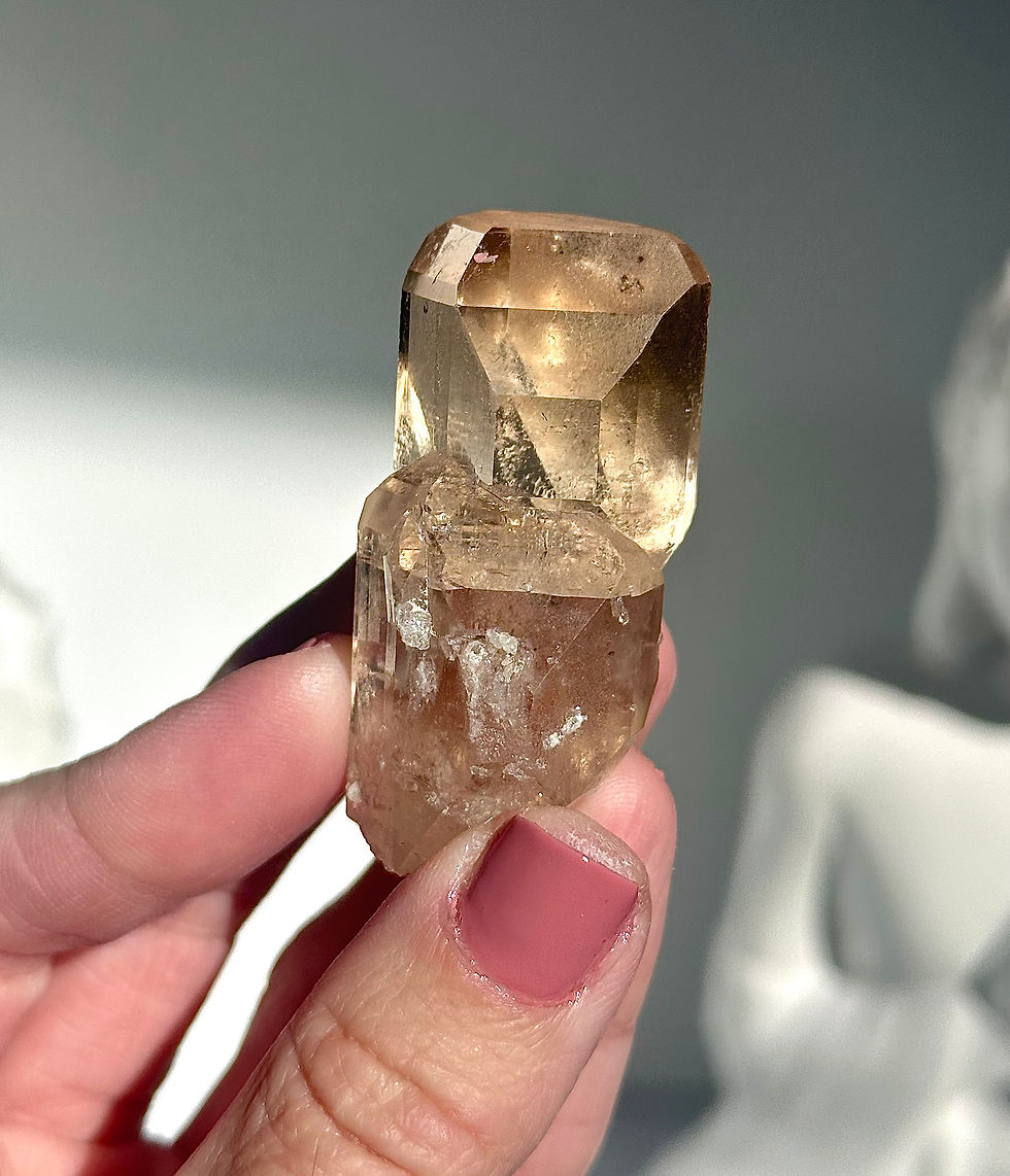 Thumbnail: 2.1”, 246ct. Raw Imperial Topaz with Black tourmaline and Mini Rainbow