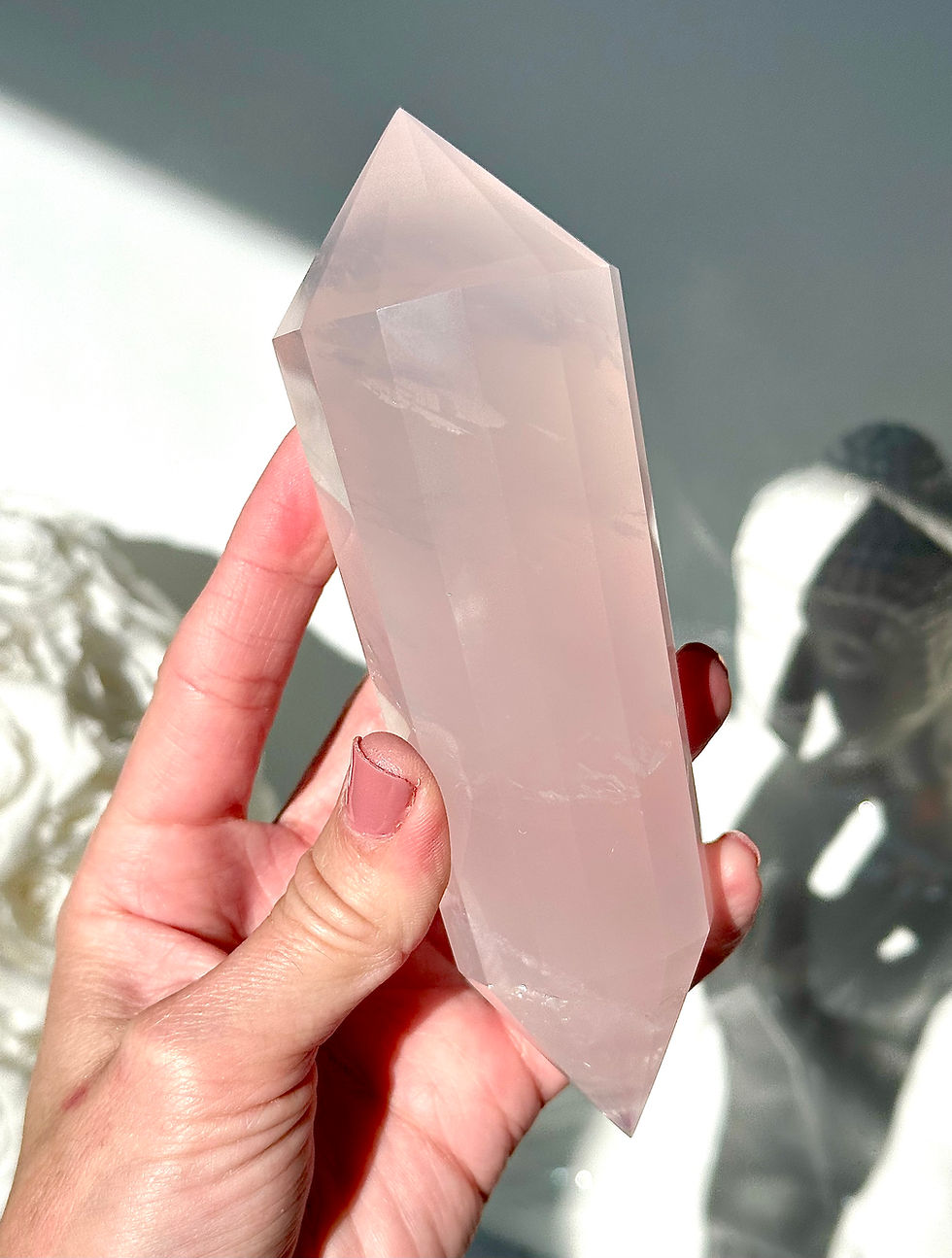 Thumbnail: 5.7” DT Faceted Rose Quartz Wand with Rainbow - Brazil