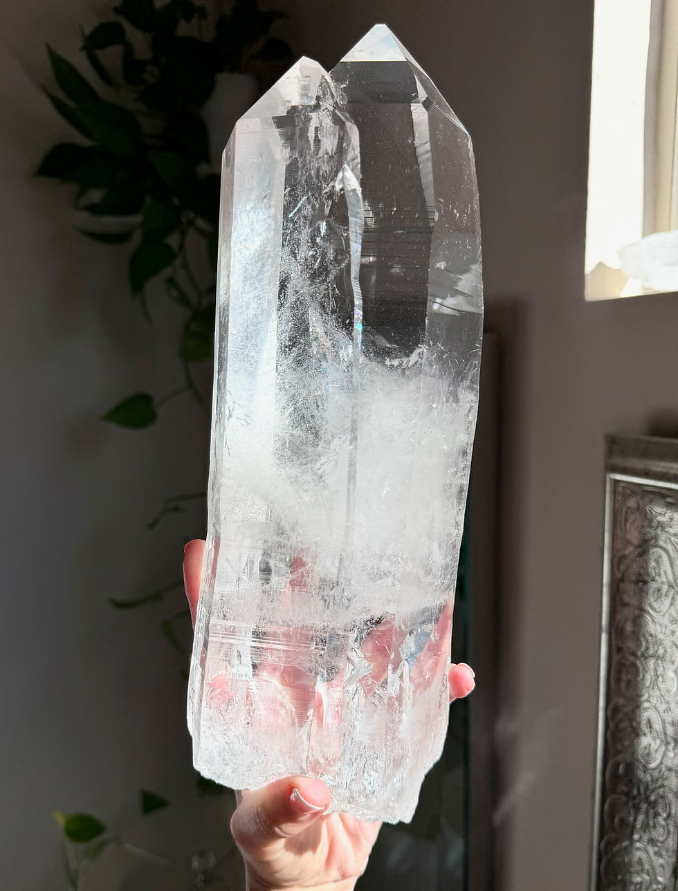 Thumbnail: 12.0”, 3.38kg  XXL Twin Flame Lemurian Quartz Point with Record Keepers, Window