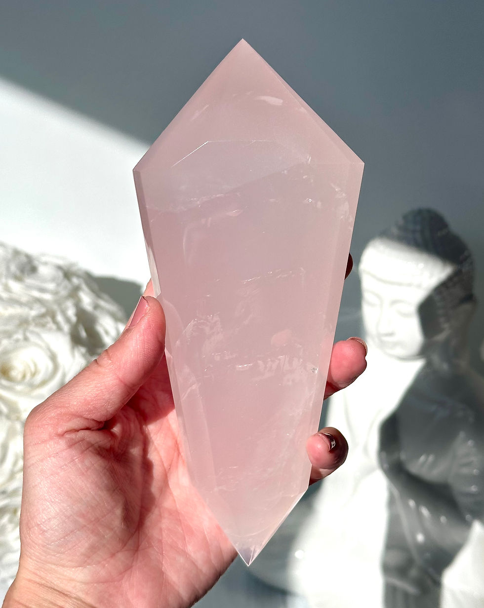 Thumbnail: 6.9” Double Terminated Rose Quartz Wand - Brazil