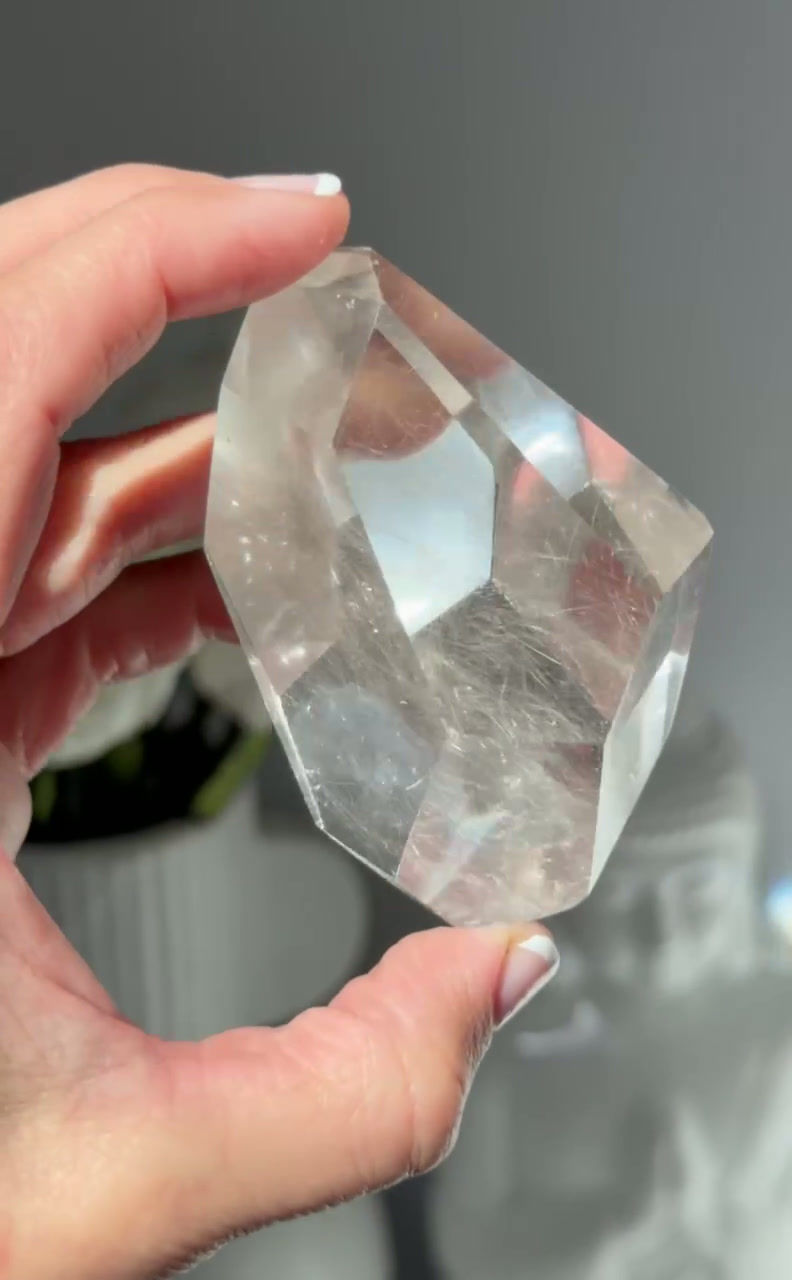 Thumbnail: 3.0” Champagne Rutilated Quartz Faceted Free Form - Stand Included - Brazil