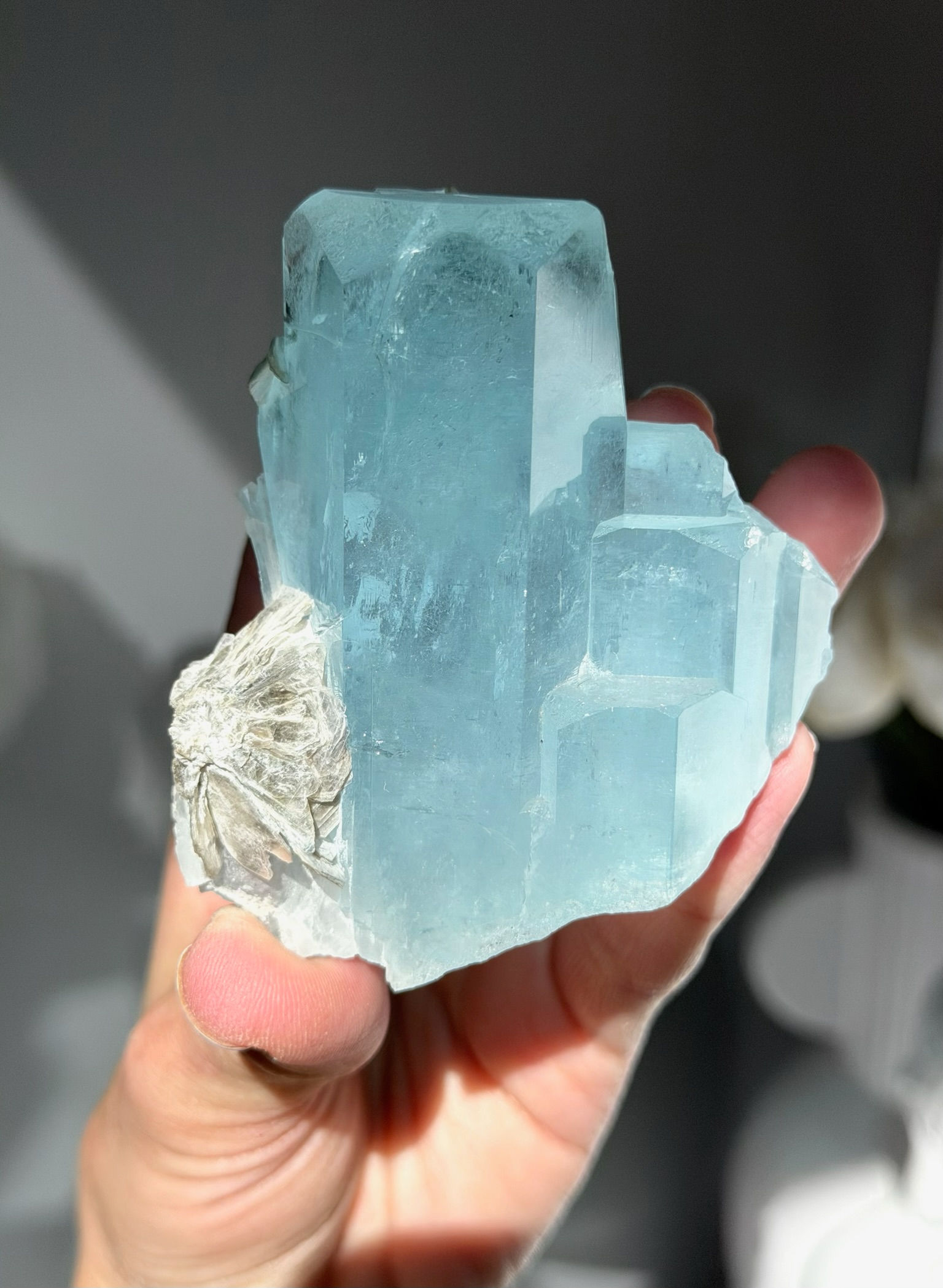 3.0”, 224g Aquamarine Cluster with Muscovite Inclusions - Stand Included