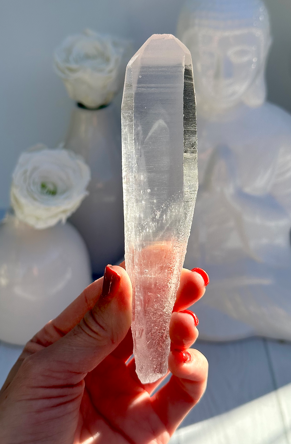 Thumbnail: 5.5” Tabular Lemurian Quartz Point with,  Phantom and Glyphs - Minas Gerais