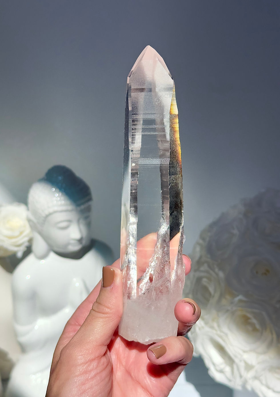 Thumbnail: 6.9” Lemurian Quartz Point with Deep Linear Ridges, Minas Gerais,  Brazil