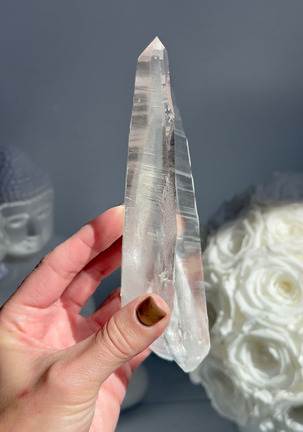 Thumbnail: 6.4” DT Tantric Twin Lemurian Quartz,  Deep Linear Ridges, and  Blue Needles