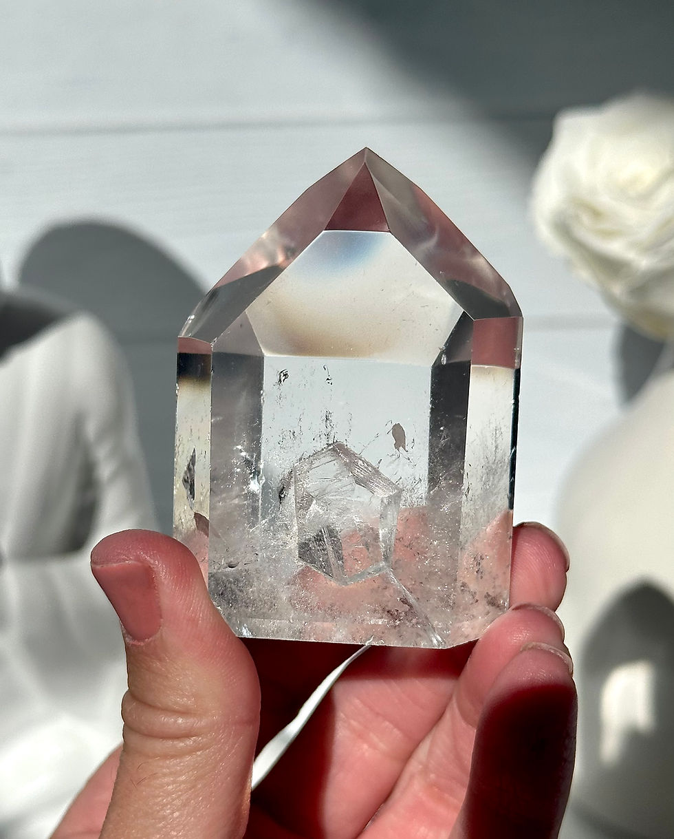 Thumbnail: 2.5"  RARE Quartz Point with XL Manifestation Crystal Inclusion - Brazil