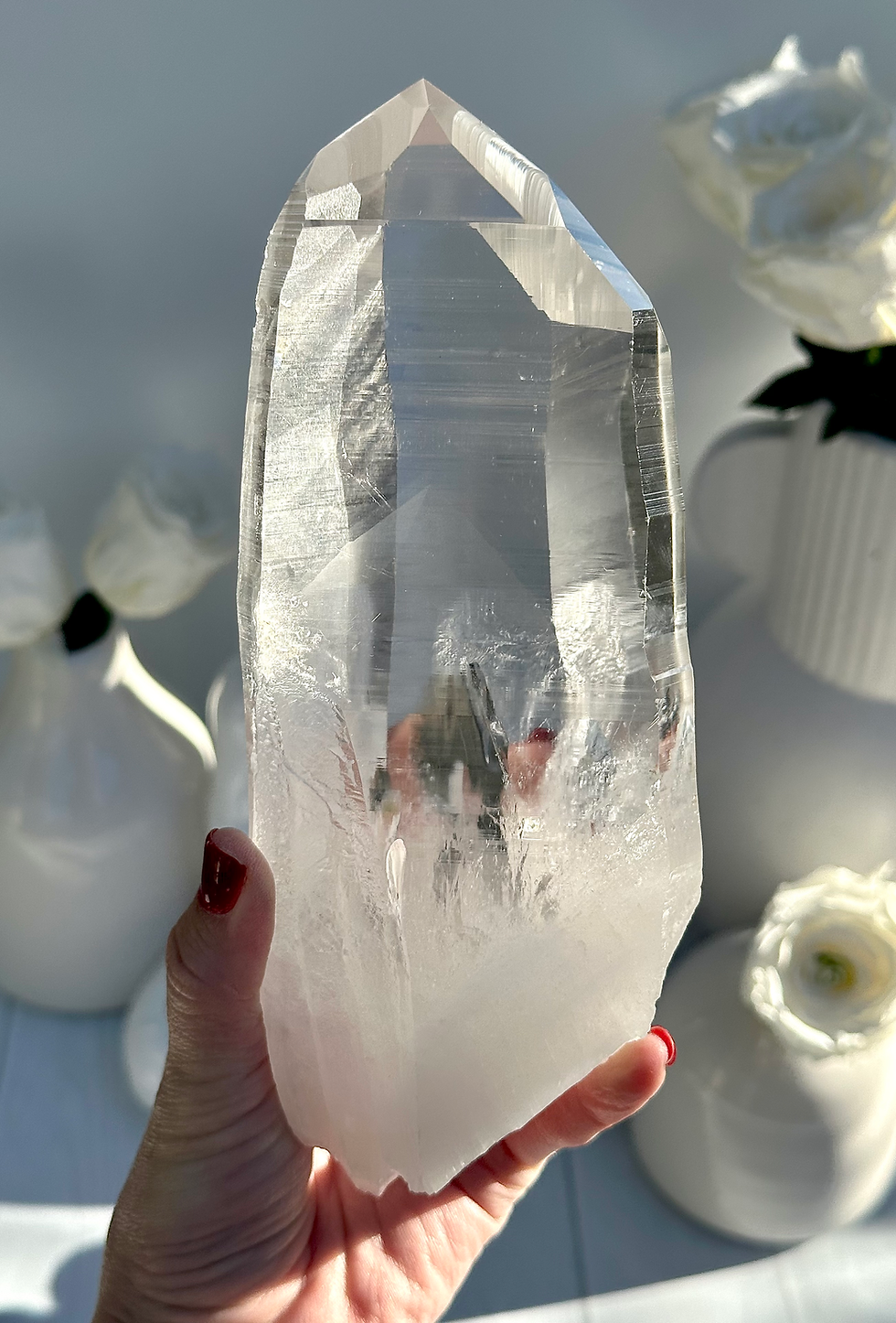 Thumbnail: 1kg , 7.8” Lemurian Quartz Point with 3D Phantom, Pyramidal Glyphs, Time-Link -