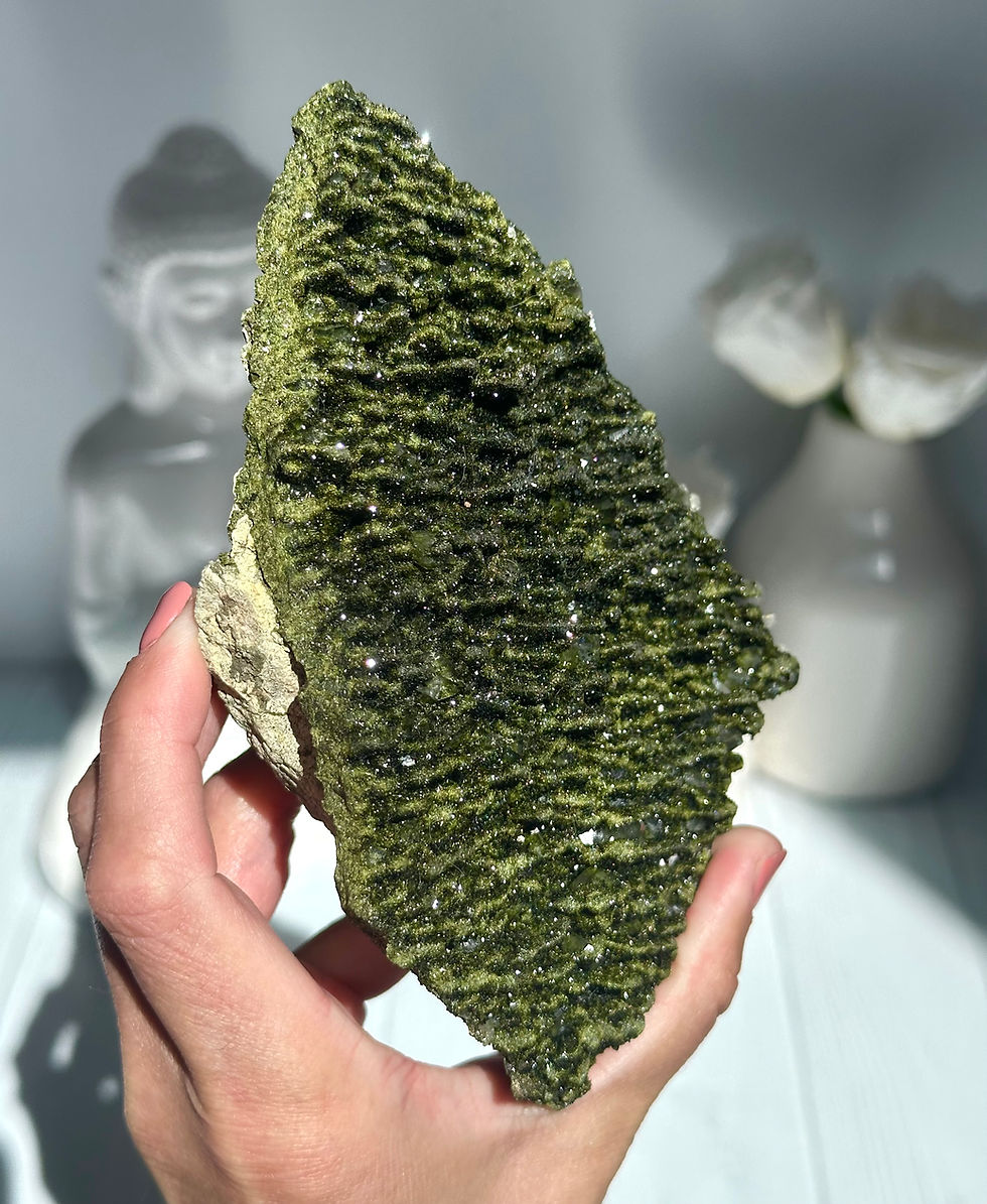Thumbnail: 6.0” Sparkling Forest Green Epidote Druzy with Mini Quartz Crystals