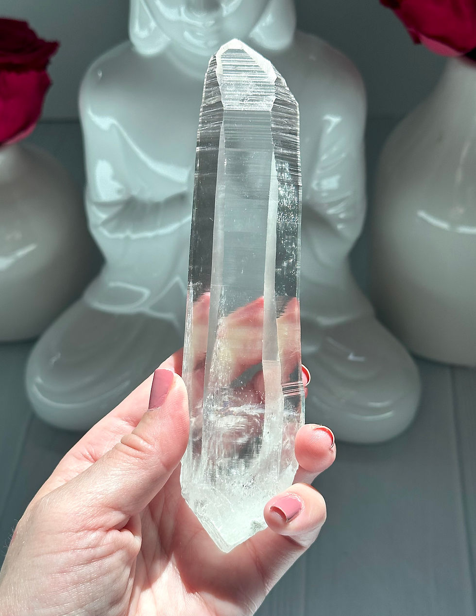 Thumbnail: 6.0” High Quality Lemurian Quartz Point with Deep Linear Ridges, Record Keepers