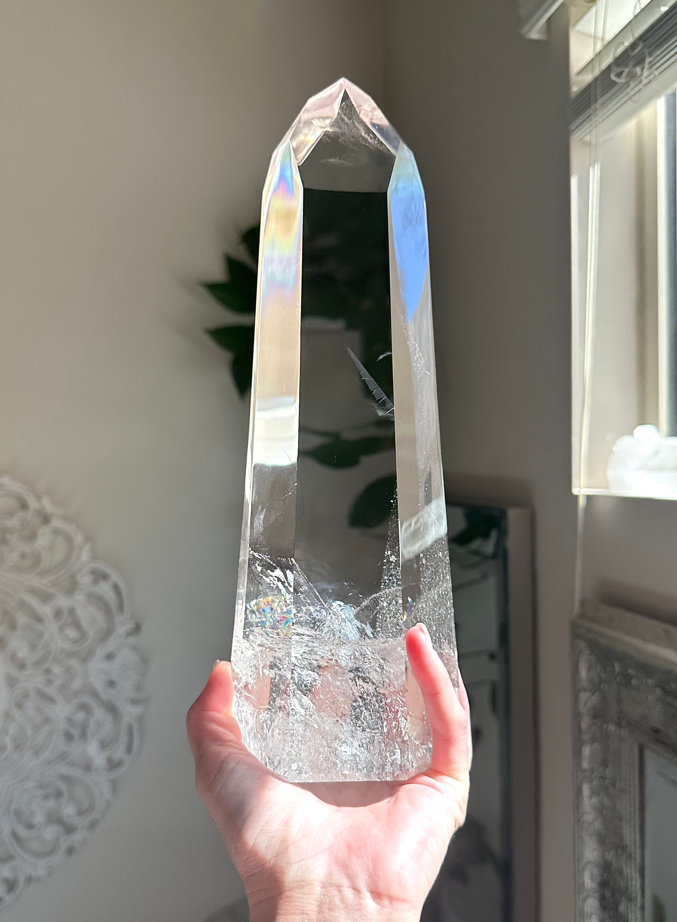 11.8” , 2.7kg Stunning Lemurian Quartz Point with Exquisite Clarity, Rainbow