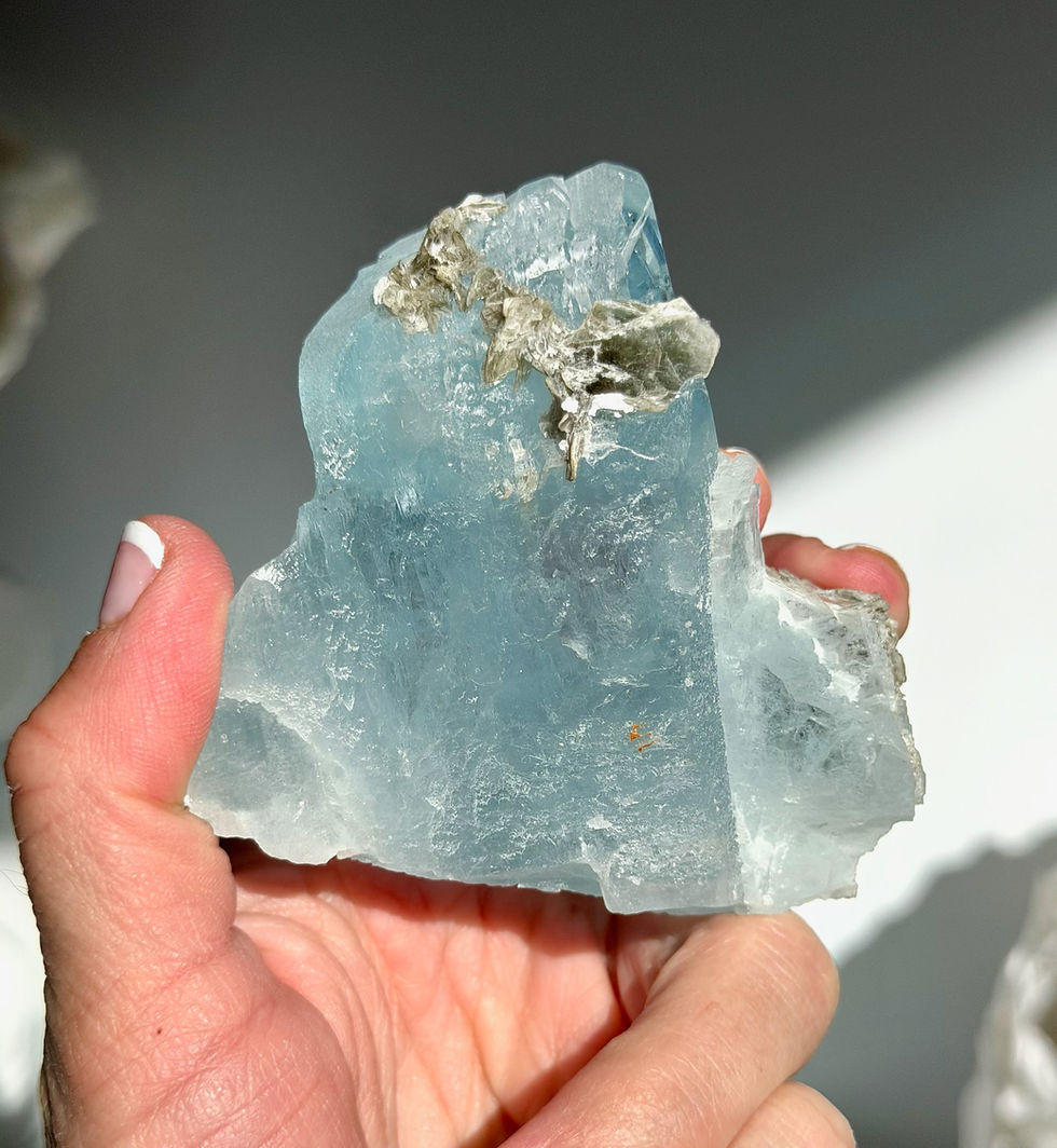 Thumbnail: 3.0”, 224g Aquamarine Cluster with Muscovite Inclusions - Stand Included
