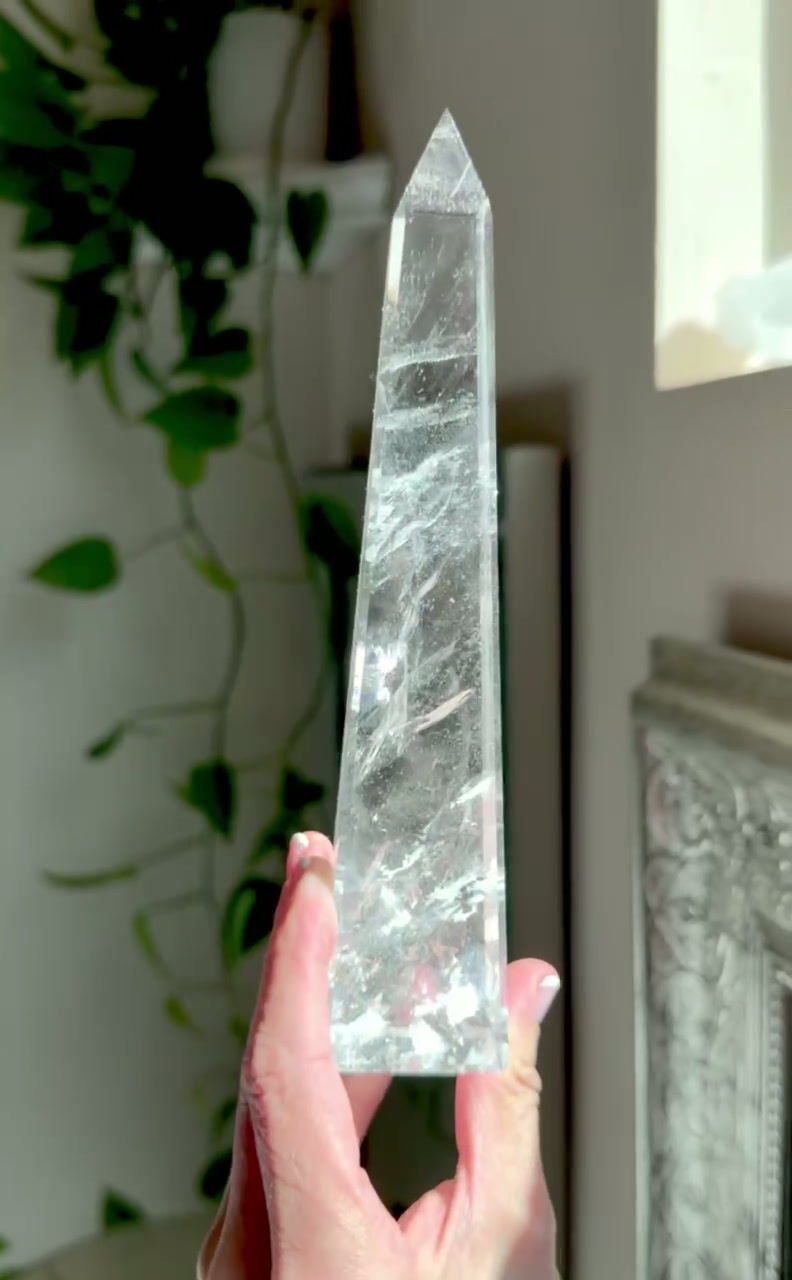Thumbnail: 7.4”, Lemurian Quartz Obelisk with Rainbow - Minas Gerais, Brazil