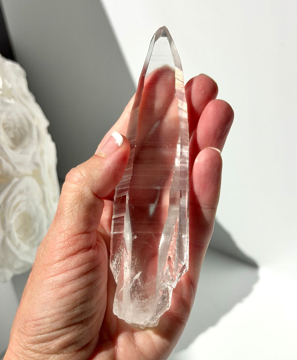 Thumbnail: 4.9” High Quality Lemurian Quartz Point with Deep Linear Ridges and Rainbow