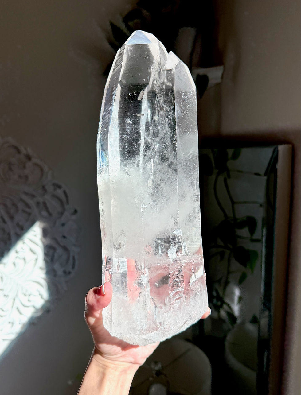 Thumbnail: 12.0”, 3.38kg  XXL Twin Flame Lemurian Quartz Point with Record Keepers,