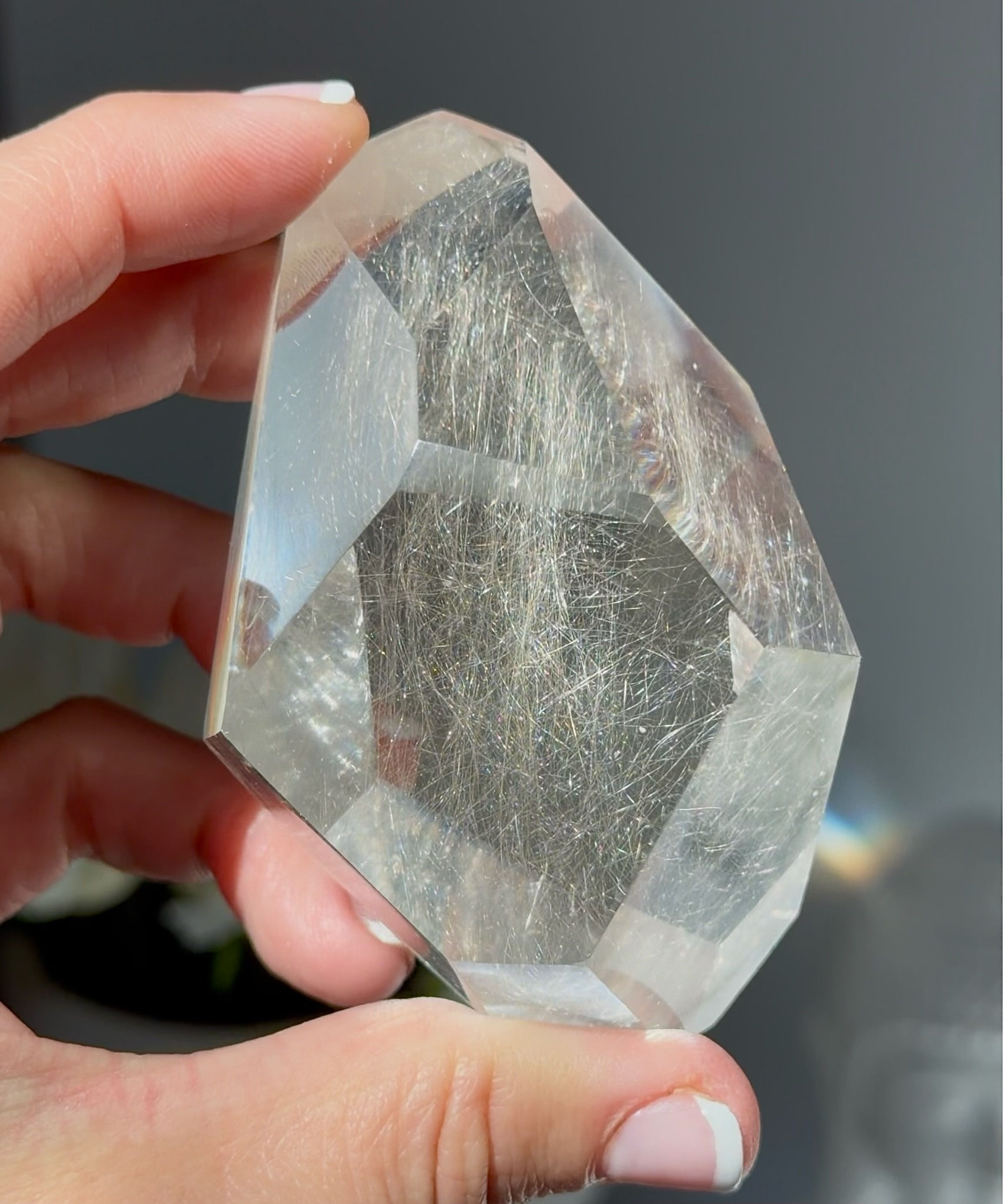 3.0” Champagne Rutilated Quartz Faceted Free Form - Stand Included - Brazil