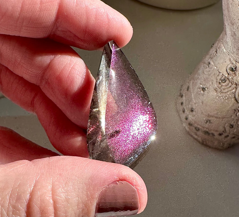 Thumbnail: 1.8”, 50ct Extremely Rare - PINK Fire Quartz Covellite with Incredible Flash- Br