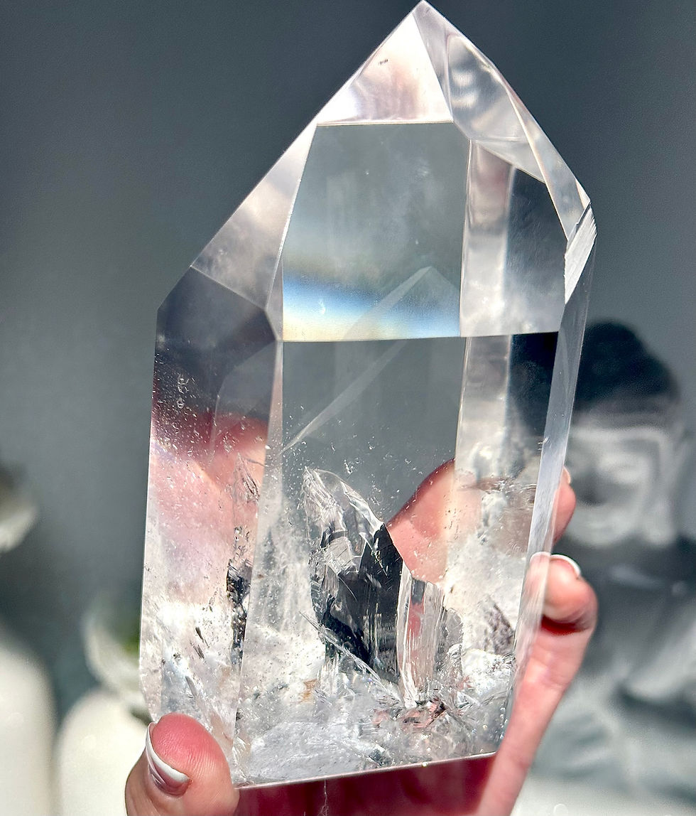 Thumbnail: 5.0” 1.09kg Lemurian Quartz Point with 3D Phantom, Dow Trans Channeler, Rainbow