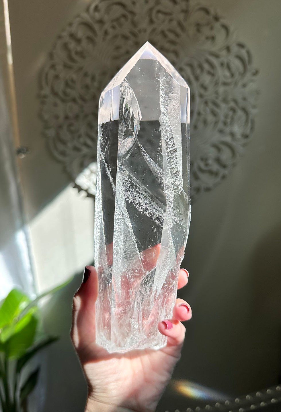 Thumbnail: 8.6” 1.33kg Lemurian Quartz Devic Temple Point w/ Rainbow, Linear Ridges