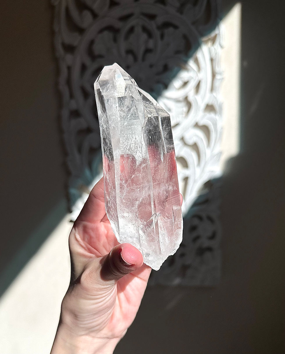 Thumbnail: 5.3” RARE Formation Himalayan Quartz Point Trio with Mini Rainbow and Record Kee