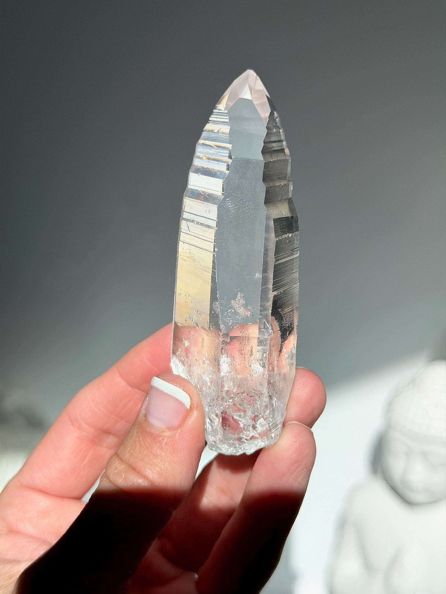 3.3” Lemurian Quartz Point with Great Clarity and Deep Linear Ridges - Brazil