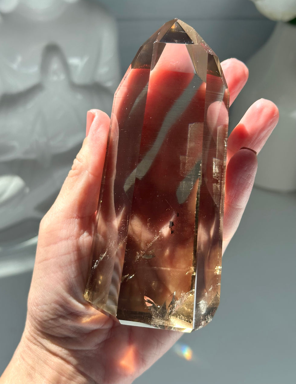 Thumbnail: 4.9” Smoky Lemurian Quartz Point with Deep Linear Ridges - Minas Gerais, BraziL